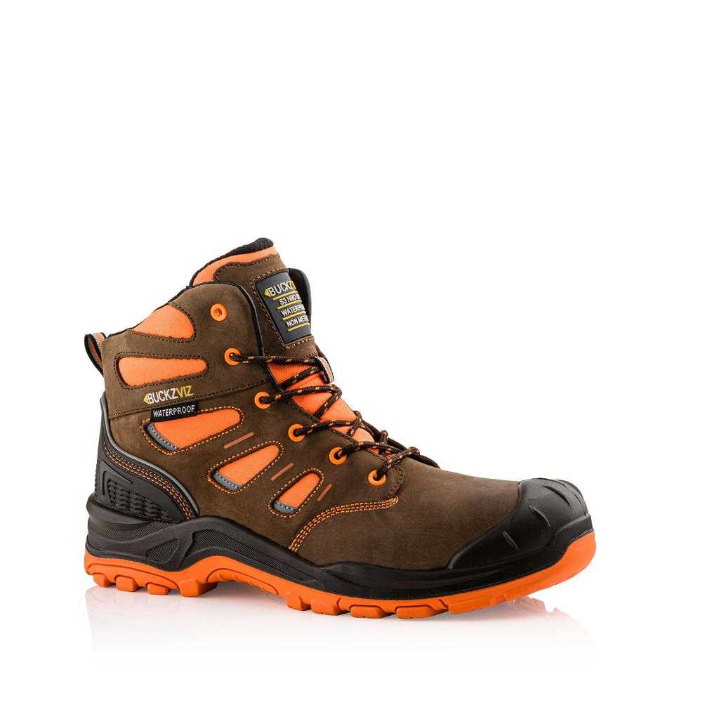 Buckler Boots BVIZ2 Hi Vis Safety Boots Waterproof Buckz Viz Brown/Hi-Vis Orange Main#colour_brown-hi-vis-orange