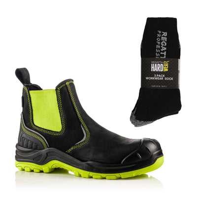 Buckbootz BVIZ3 Special Offer Pack - Buckler Buckz Viz Hi Vis Safety Dealer Boots + 3 Pairs Work Socks