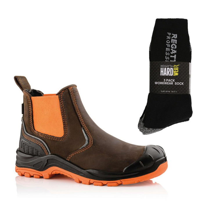 Buckbootz BVIZ3 Special Offer Pack - Buckler Buckz Viz Hi Vis Safety Dealer Boots + 3 Pairs Work Socks