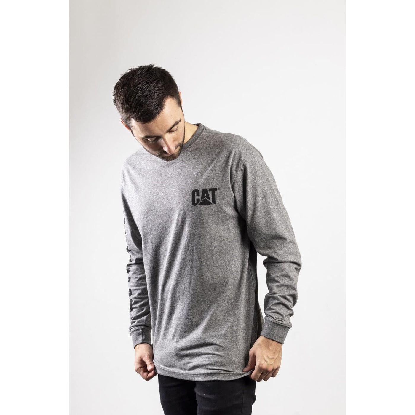 Caterpillar CAT Trademark Logo Long-Sleeve T-Shirt-Dark Heather-4