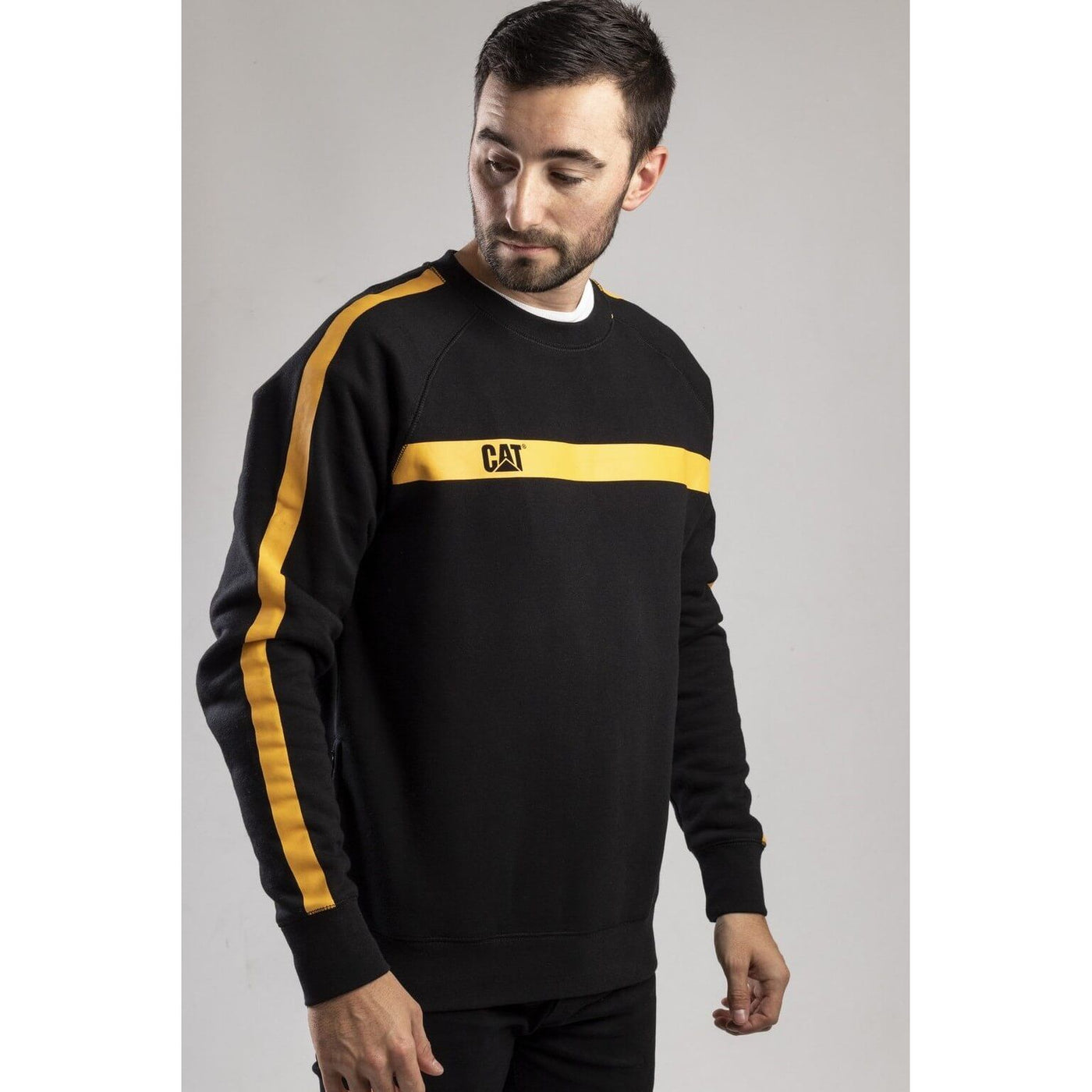 Caterpillar Icon Stripe Crew-Neck Sweater-Black-Yellow-2