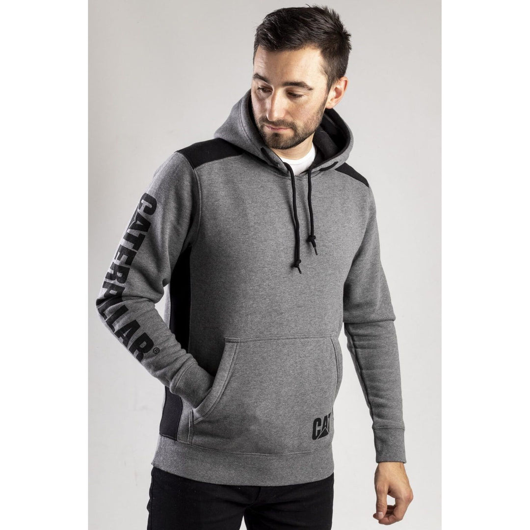 Caterpillar Logo Panel Hoodie Sweatshirt-Dark Heather Grey-2