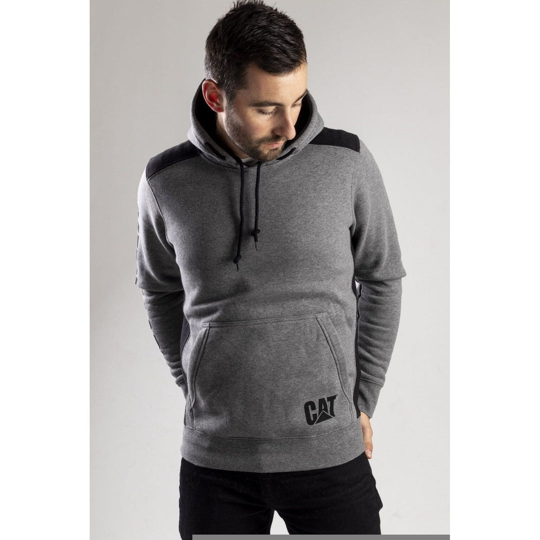 Caterpillar Logo Panel Hoodie Sweatshirt-Dark Heather Grey-4