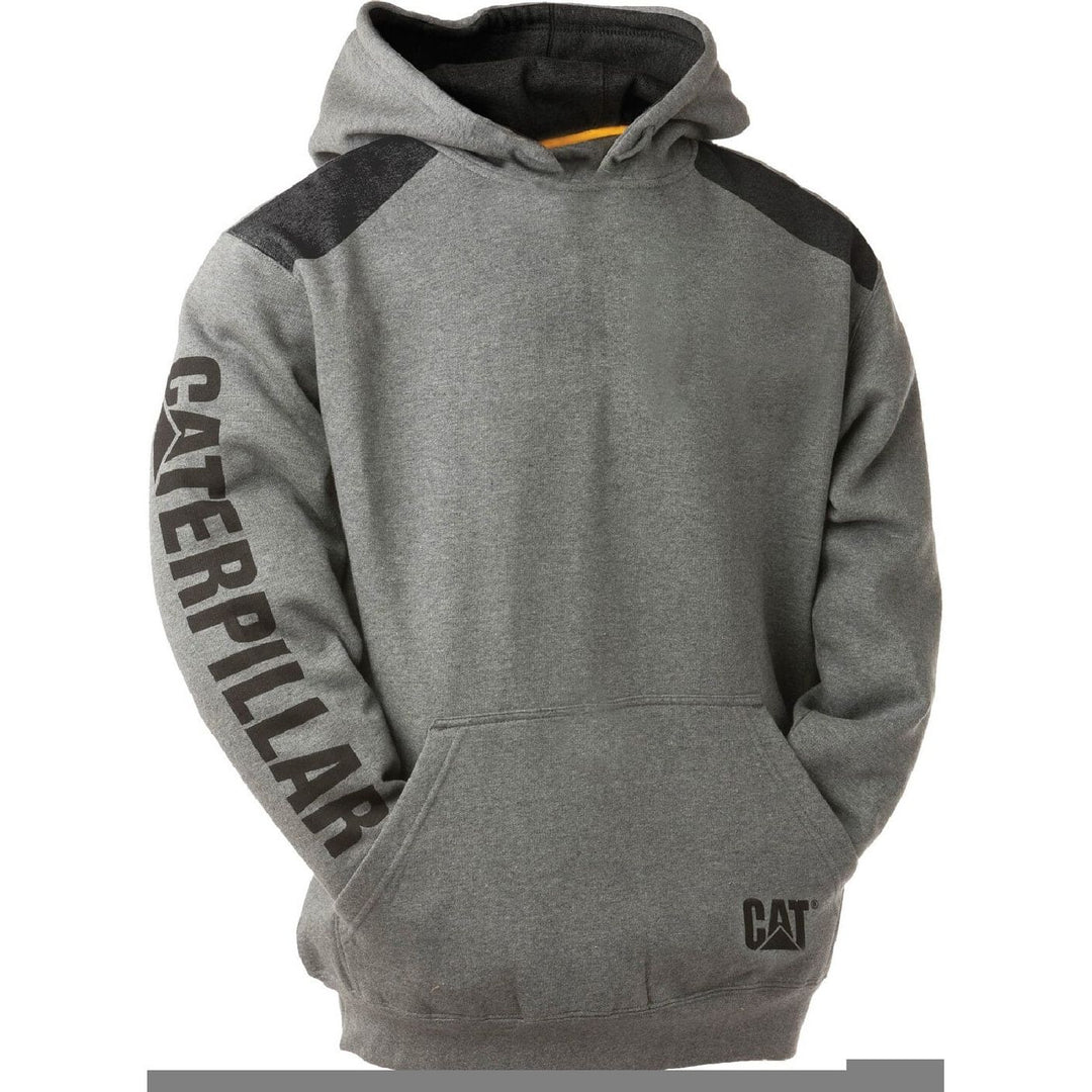 Caterpillar Logo Panel Hoodie Sweatshirt-Dark Heather Grey-Main