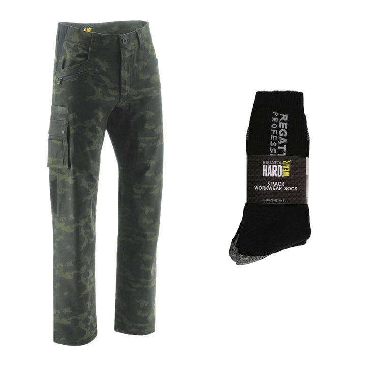 Caterpillar Special Offer Pack - CAT Mens Operator Flex Trousers + 3 Pairs Work Socks