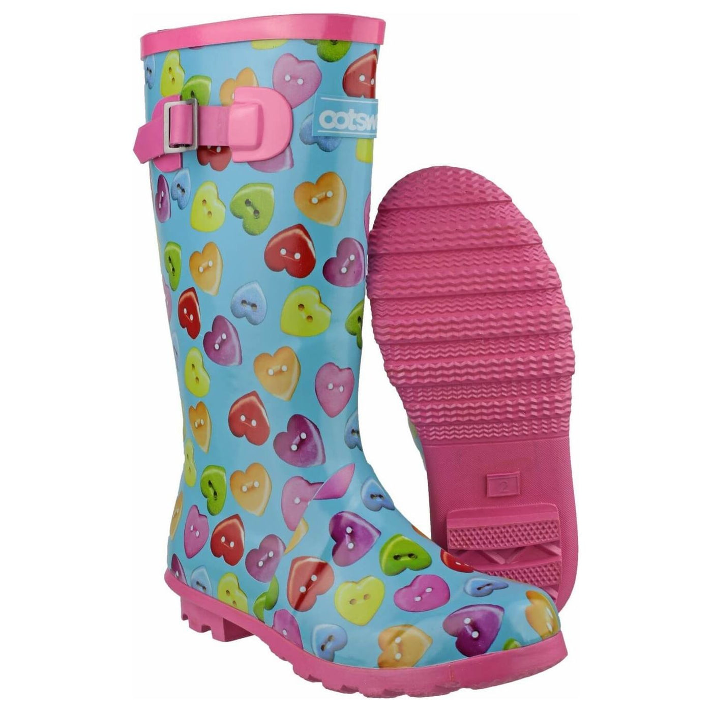 Cotswold Childrens Button Heart Wellies-Blue and multi-3