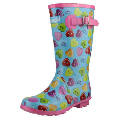 Cotswold Childrens Button Heart Wellies-Blue and multi-8