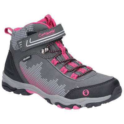 Cotswold Ducklington Touch-Fastening Waterproof Hiking Boots-Grey-Pink-Main