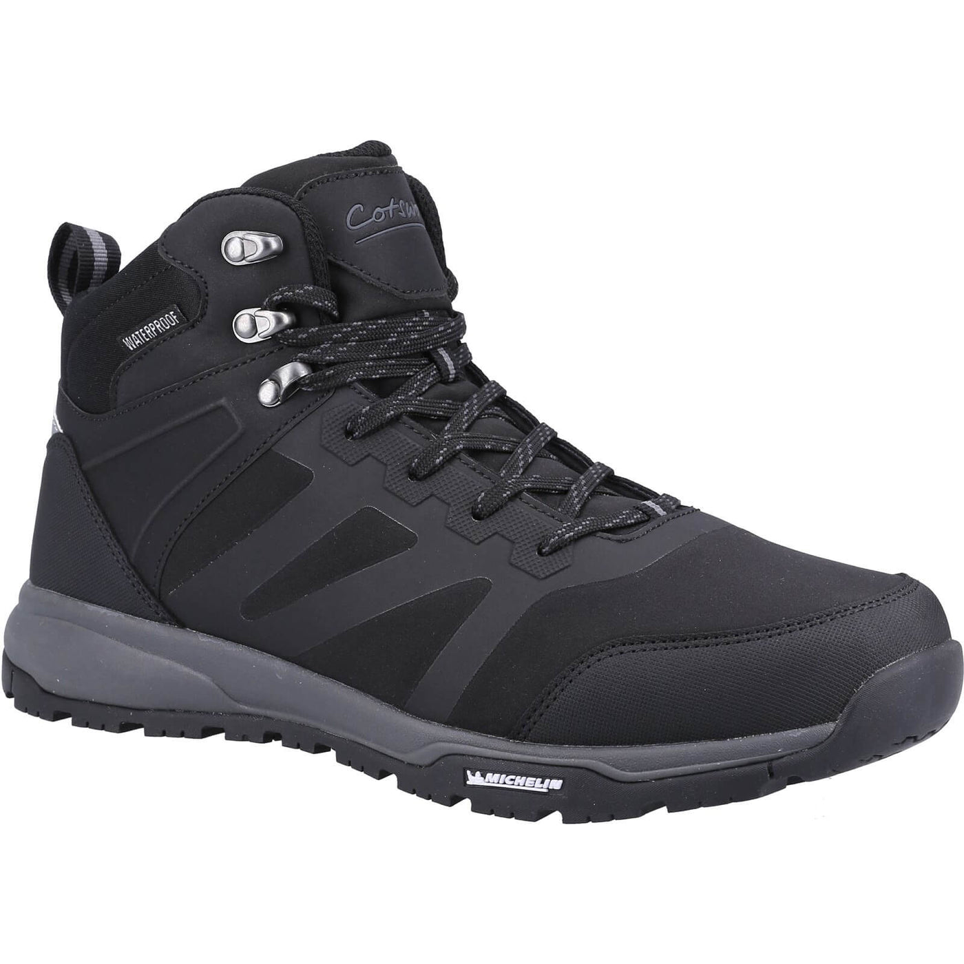 Cotswold Kingham Mid Mens Waterproof Hiking Boots Black 1#colour_black