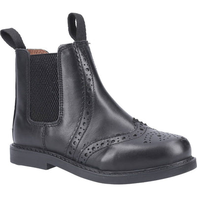 Cotswold Nympsfield Kids Brogue Pull On Chelsea Boots-Black-Main