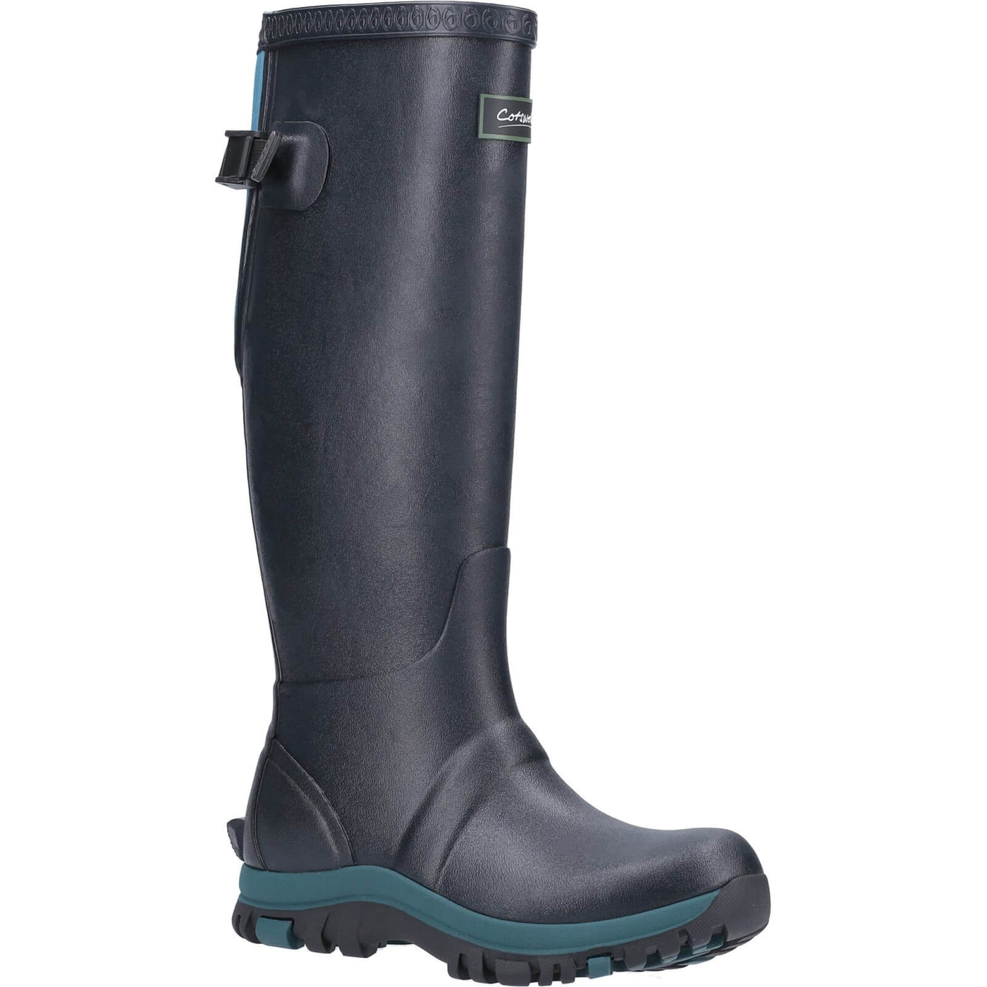 Cotswold Realm Adjustable Wellington Boots Navy/Teal 1#colour_navy-teal