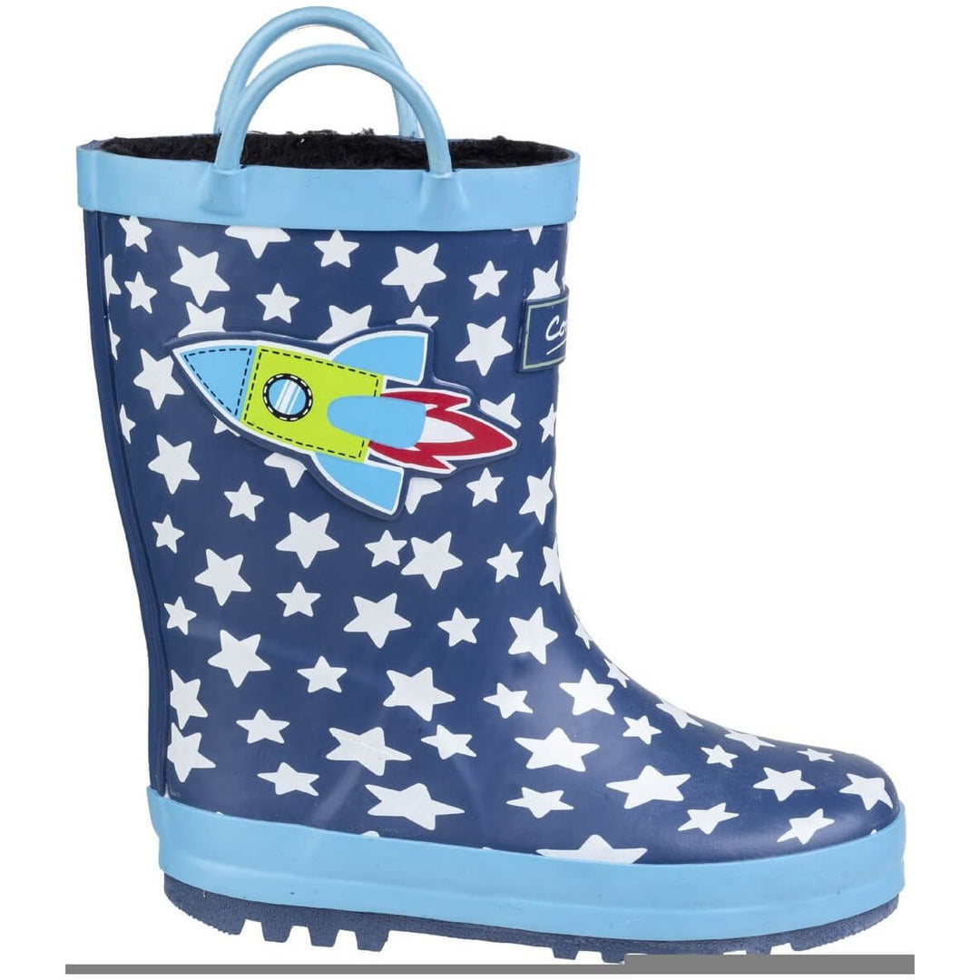 Cotswold Sprinkle Kids Wellies-Dark Blue & White-4