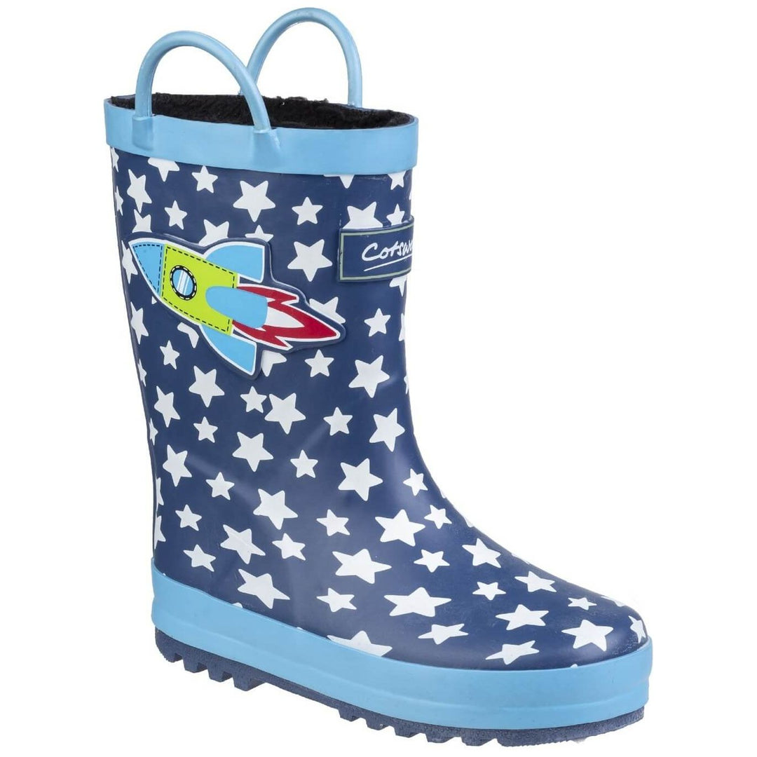 Cotswold Sprinkle Kids Wellies-Dark Blue & White-Main