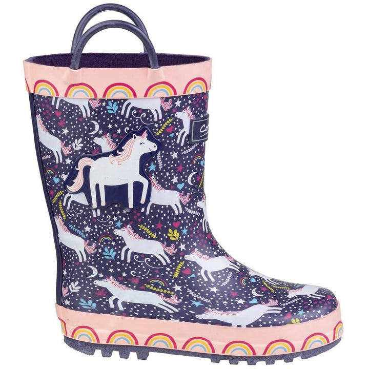 Cotswold Sprinkle Kids Wellies-Purple-Pink & White-4