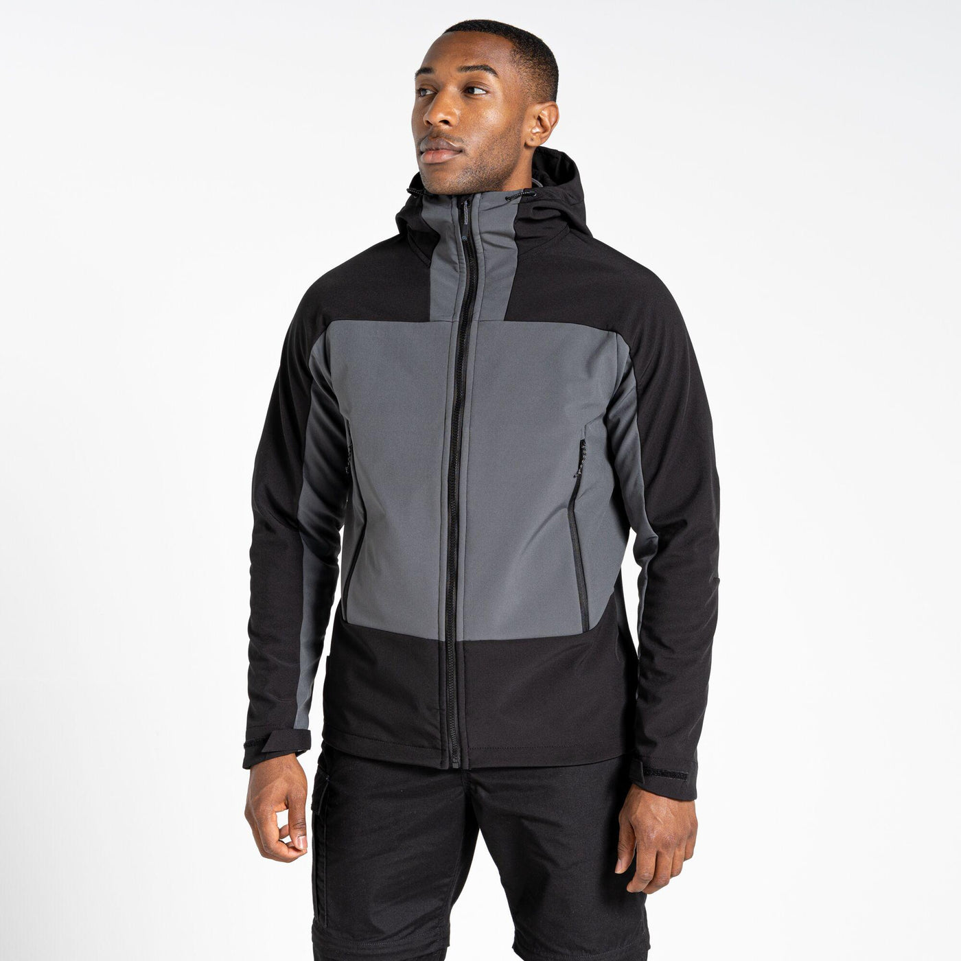 Craghoppers Expert Active Hooded Softshell Jacket Front #colour_carbon-grey-black