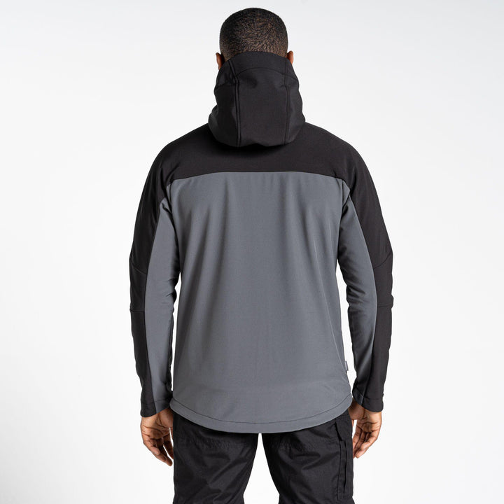 Craghoppers Expert Active Hooded Softshell Jacket Back #colour_carbon-grey-black