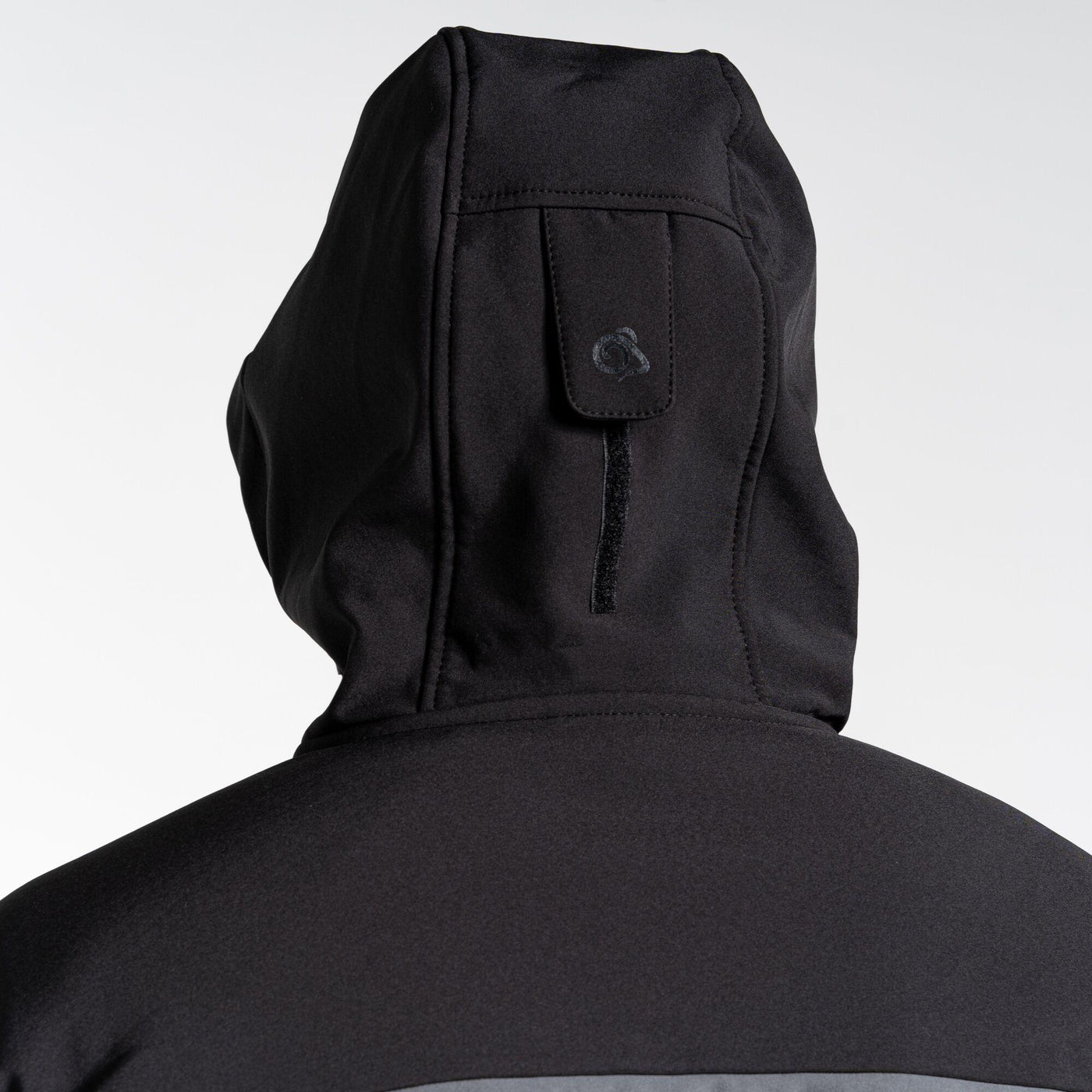 Craghoppers Expert Active Hooded Softshell Jacket Hood-back #colour_black