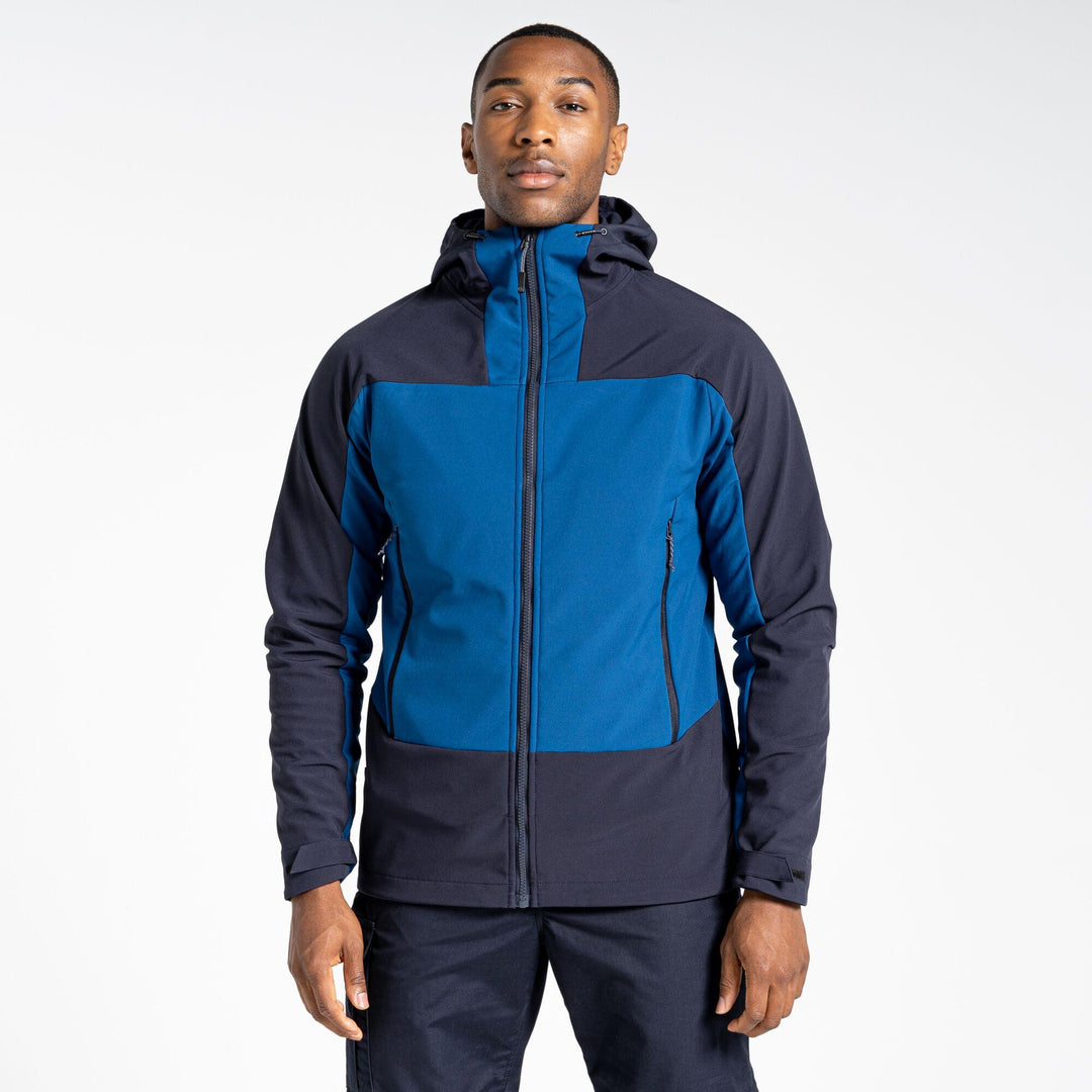 Craghoppers Expert Active Hooded Softshell Jacket Poseidon Blue/Dark Navy Front#colour_poseidon-blue-dark-navy