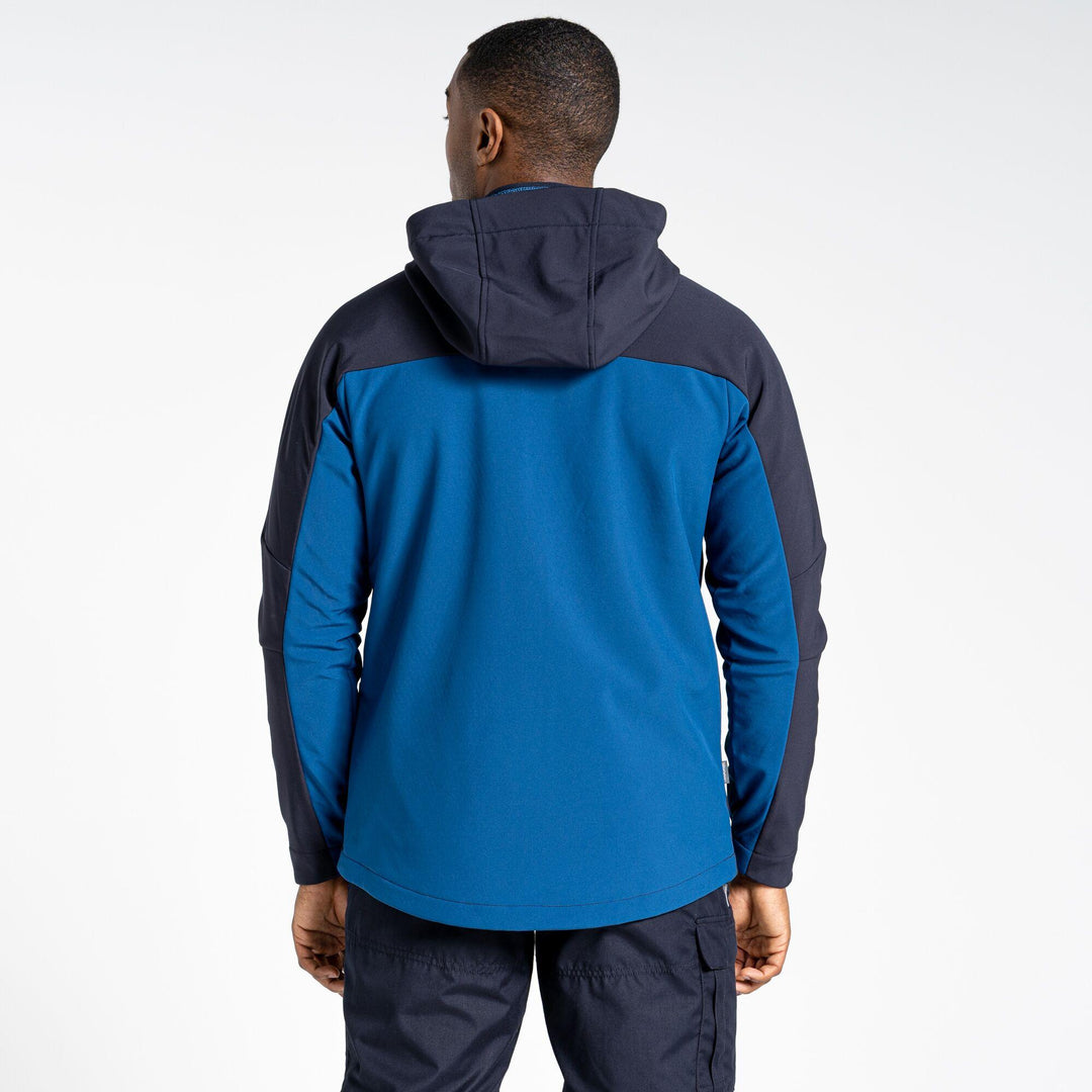 Craghoppers Expert Active Hooded Softshell Jacket Poseidon Blue/Dark Navy Back#colour_poseidon-blue-dark-navy