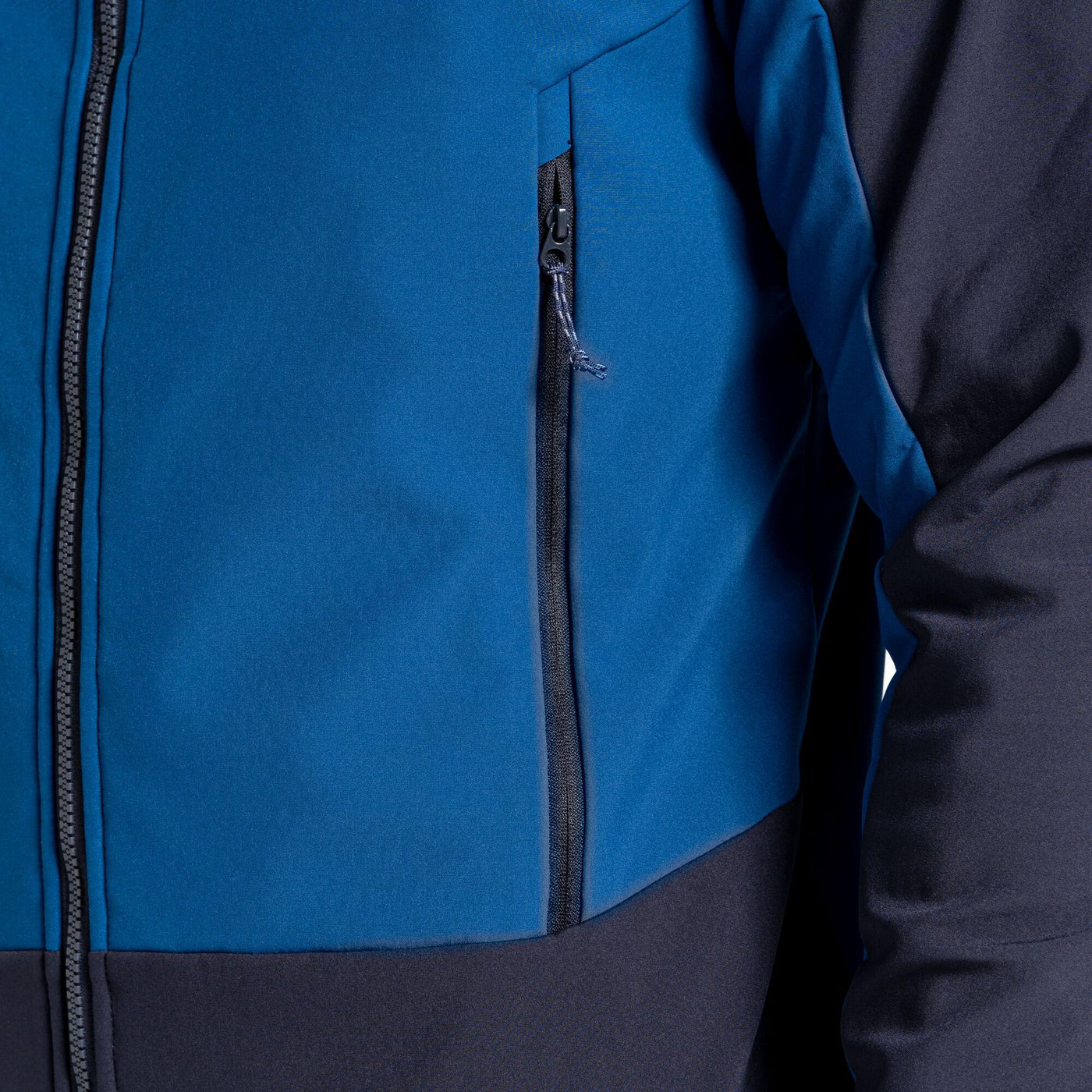 Craghoppers Expert Active Hooded Softshell Jacket Poseidon Blue/Dark Navy Detail1#colour_poseidon-blue-dark-navy