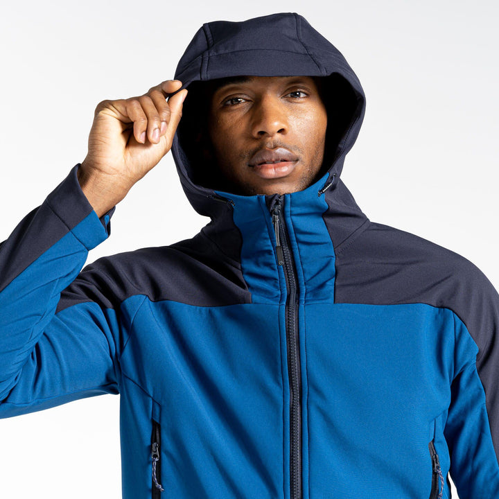 Craghoppers Expert Active Hooded Softshell Jacket Poseidon Blue/Dark Navy Head#colour_poseidon-blue-dark-navy