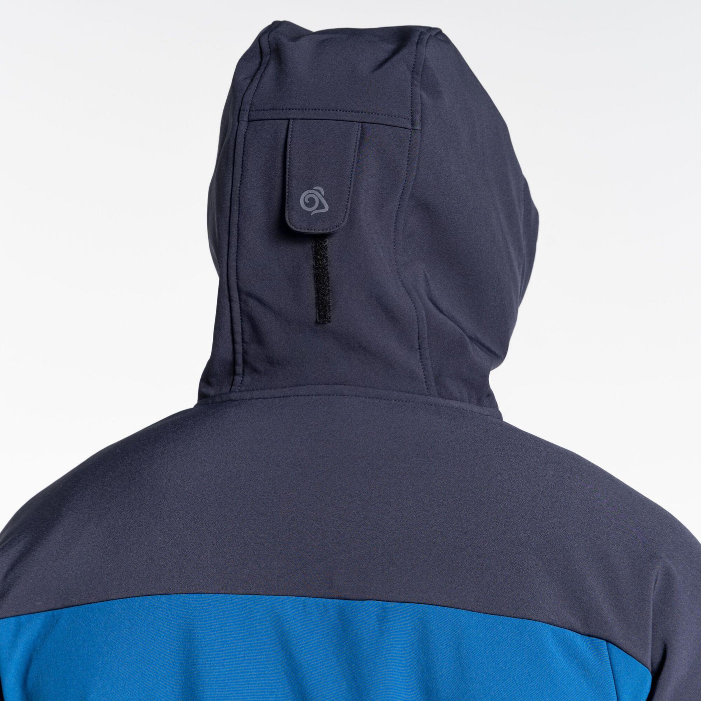 Craghoppers Expert Active Hooded Softshell Jacket Poseidon Blue/Dark Navy Hood-back#colour_poseidon-blue-dark-navy