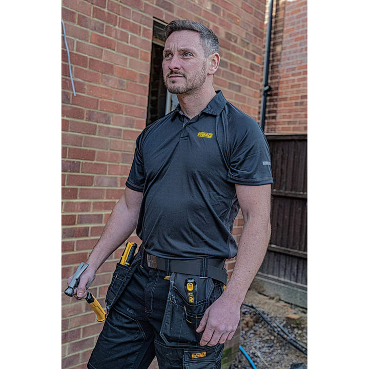 DeWalt Rutland Black and Grey PWS Polo Shirt Black Model 1 #colour_black