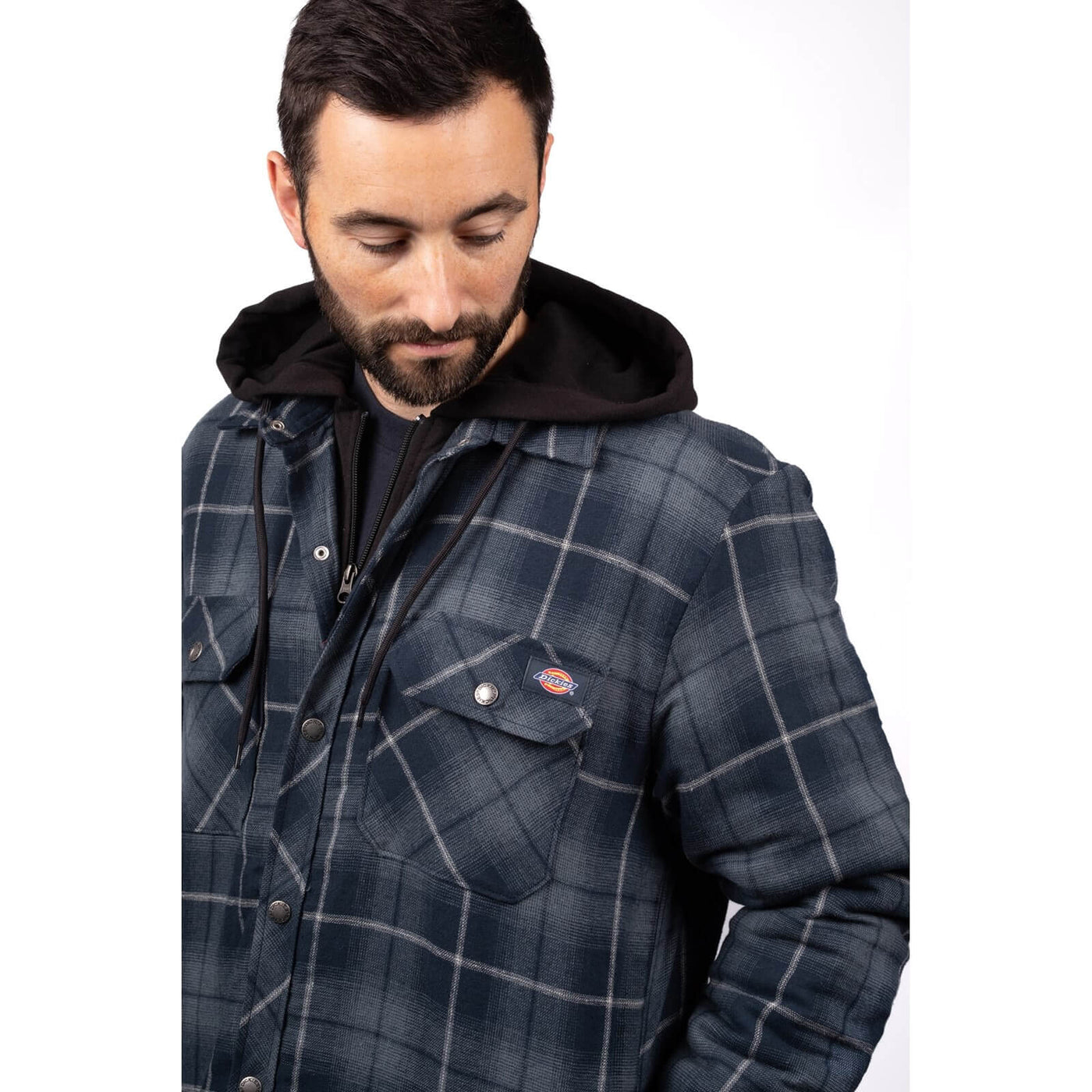 Dickies Fleece Hood Flannel Shirt Jacket Navy 3#colour_navy