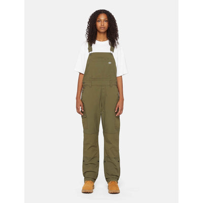 Dickies Womens Protective Bib and Brace Rinsed Military Green 1#colour_rinsed-military-green