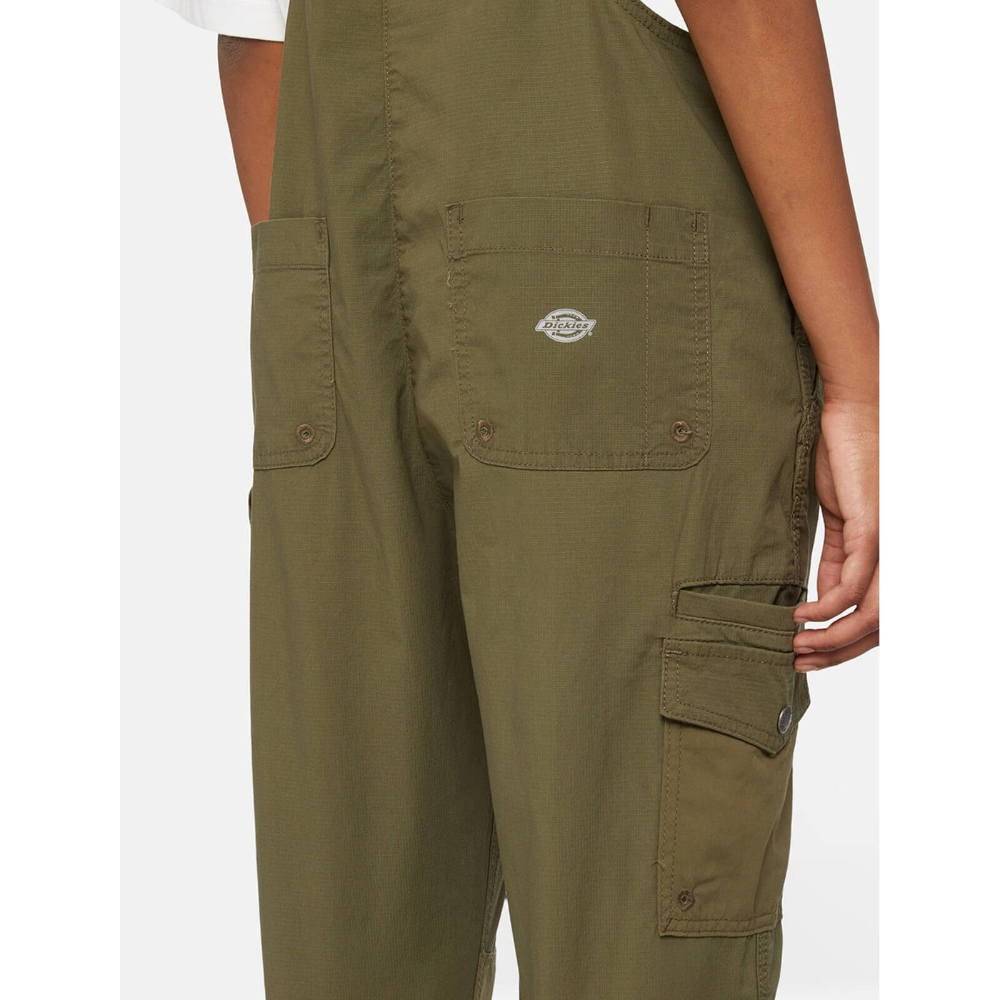 Dickies Womens Protective Bib and Brace Rinsed Military Green 3#colour_rinsed-military-green