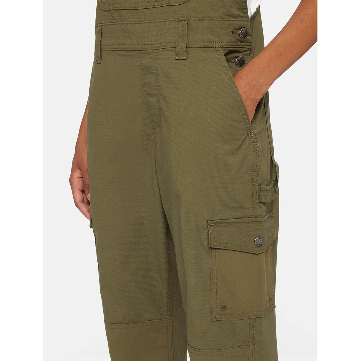 Dickies Womens Protective Bib and Brace Rinsed Military Green 4#colour_rinsed-military-green