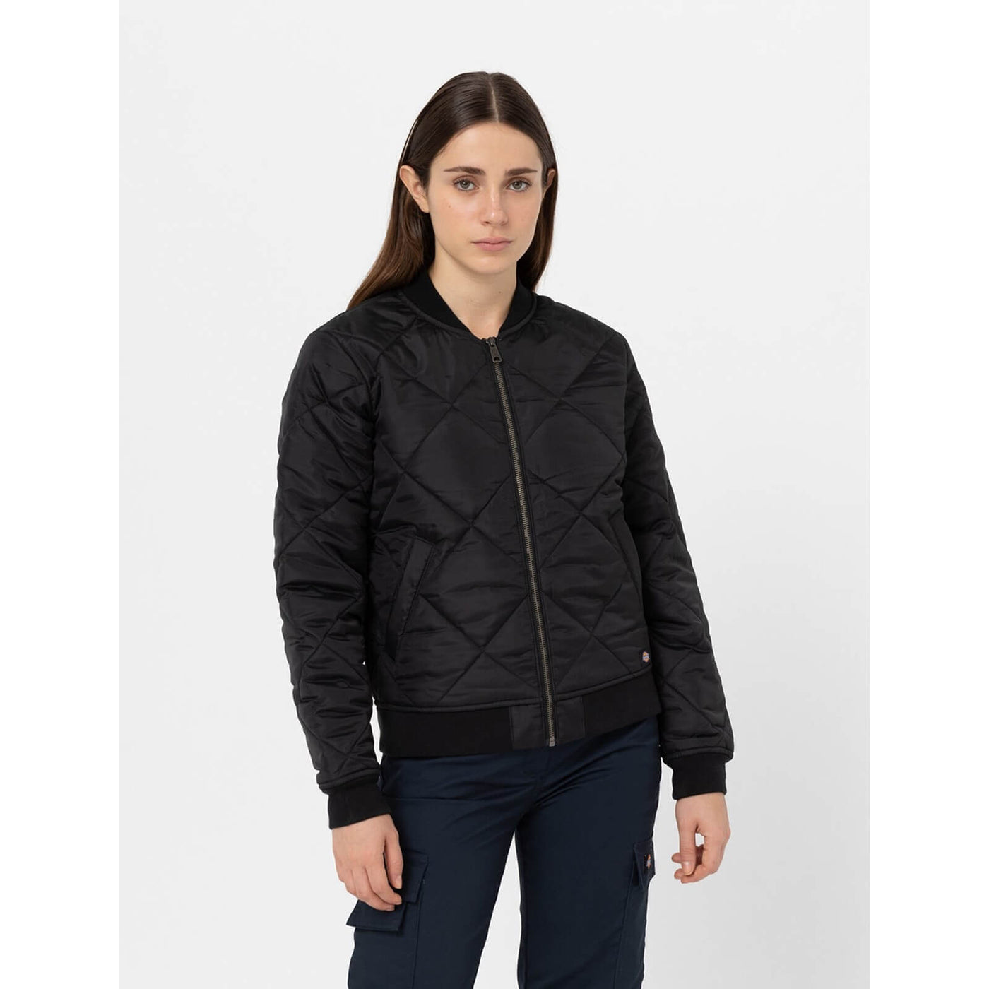 Dickies Womens Quilted Bomber Jacket Black 1#colour_black