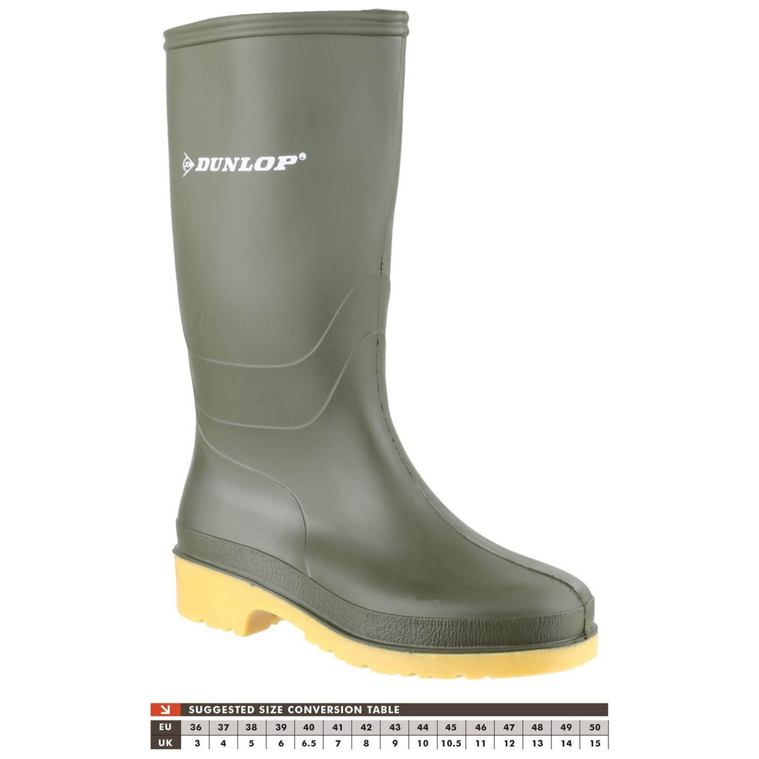 Dunlop Pricemastor Unisex Wellies - Knee High Waterproof Rubber Boots, Size 12 US, Green