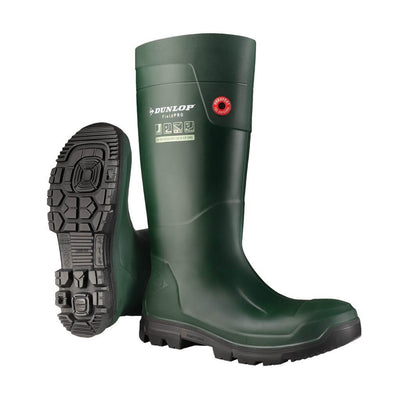 Dunlop FieldPro Full Safety Wellington Boots Green 1#colour_green