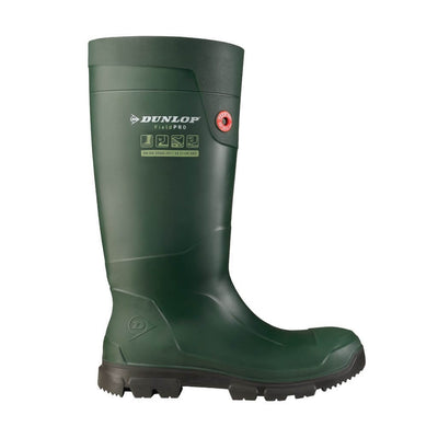 Dunlop FieldPro Full Safety Wellington Boots Green 4#colour_green