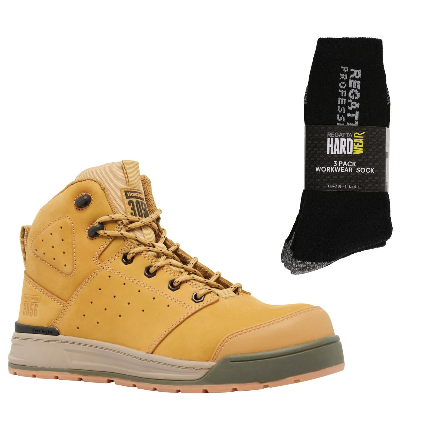 Hard Yakka 3056 Special Offer Pack - Lace Zip Safety Boots + 3 Pairs Work Socks #colour_wheat-light-brown