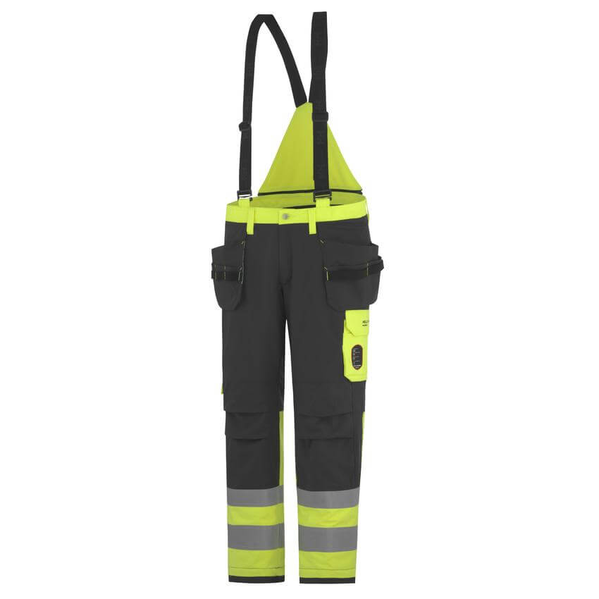 Helly Hansen Aberdeen Flame Retardant Insulated Hi Vis Construction Work Trousers Class 1 Yellow/Charcoal 1 Front #colour_yellow-charcoal
