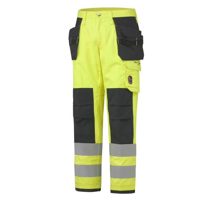Helly Hansen Aberdeen Hi Vis Flame Retardant Construction Work Trousers Class 2 Yellow 1 Front #colour_yellow