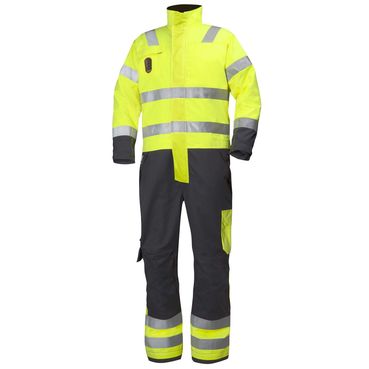 Helly Hansen Aberdeen Hi Vis Flame Retardant Coverall Suit Hi-Vis Yellow/Charcoal 1 Front #colour_hi-vis-yellow-charcoal