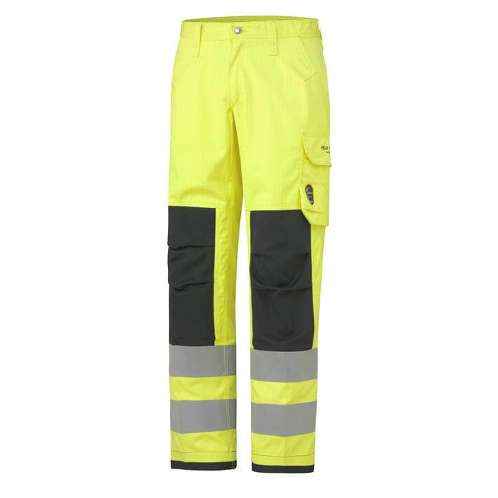 Helly Hansen Aberdeen Hi Vis Flame Retardant Work Trousers Class 2 Yellow 1 Front #colour_yellow