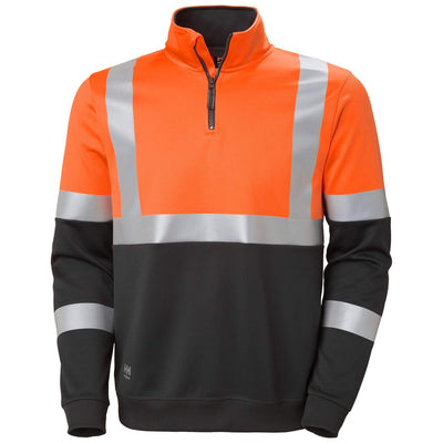 Helly Hansen Addvis Half Zip Hi-Vis Sweatshirt Class 1 Orange/Ebony Front#colour_orange-ebony
