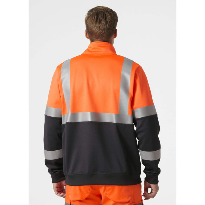 Helly Hansen Addvis Half Zip Hi-Vis Sweatshirt Class 1 Orange/Ebony OnBody 2#colour_orange-ebony