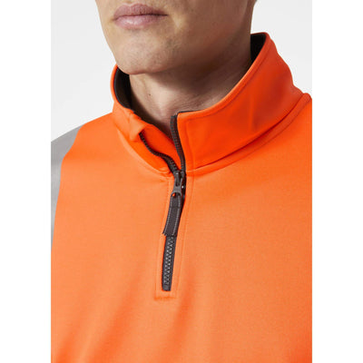 Helly Hansen Addvis Half Zip Hi-Vis Sweatshirt Class 1 Orange/Ebony Feature 2#colour_orange-ebony