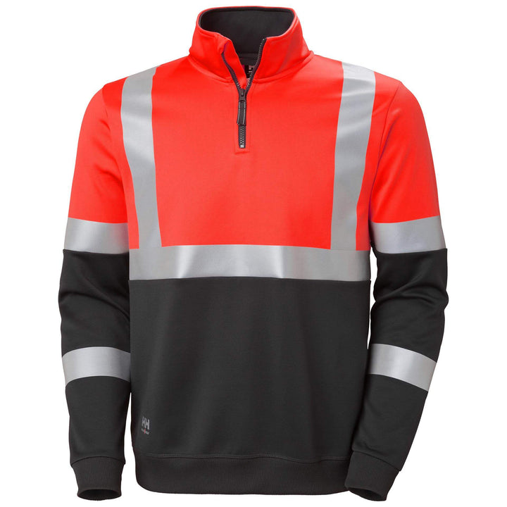 Helly Hansen Addvis Half Zip Hi-Vis Sweatshirt Class 1 Red/Ebony Front#colour_red-ebony