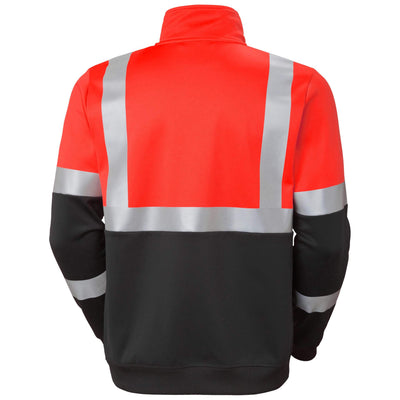 Helly Hansen Addvis Half Zip Hi-Vis Sweatshirt Class 1 Red/Ebony Back#colour_red-ebony
