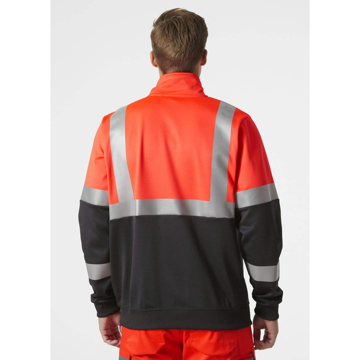 Helly Hansen Addvis Half Zip Hi-Vis Sweatshirt Class 1 Red/Ebony OnBody 2#colour_red-ebony