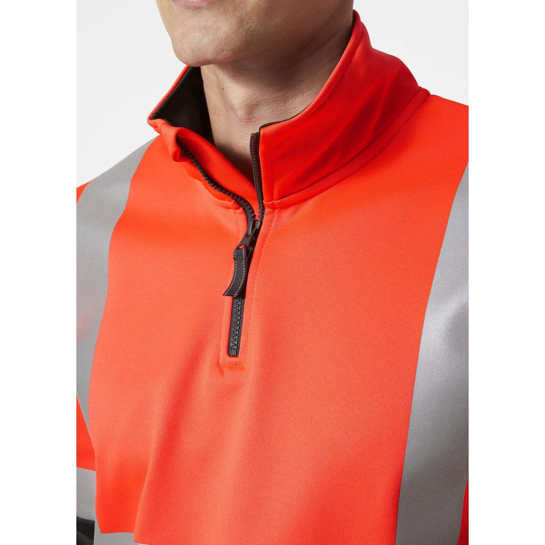 Helly Hansen Addvis Half Zip Hi-Vis Sweatshirt Class 1 Red/Ebony Feature 2#colour_red-ebony