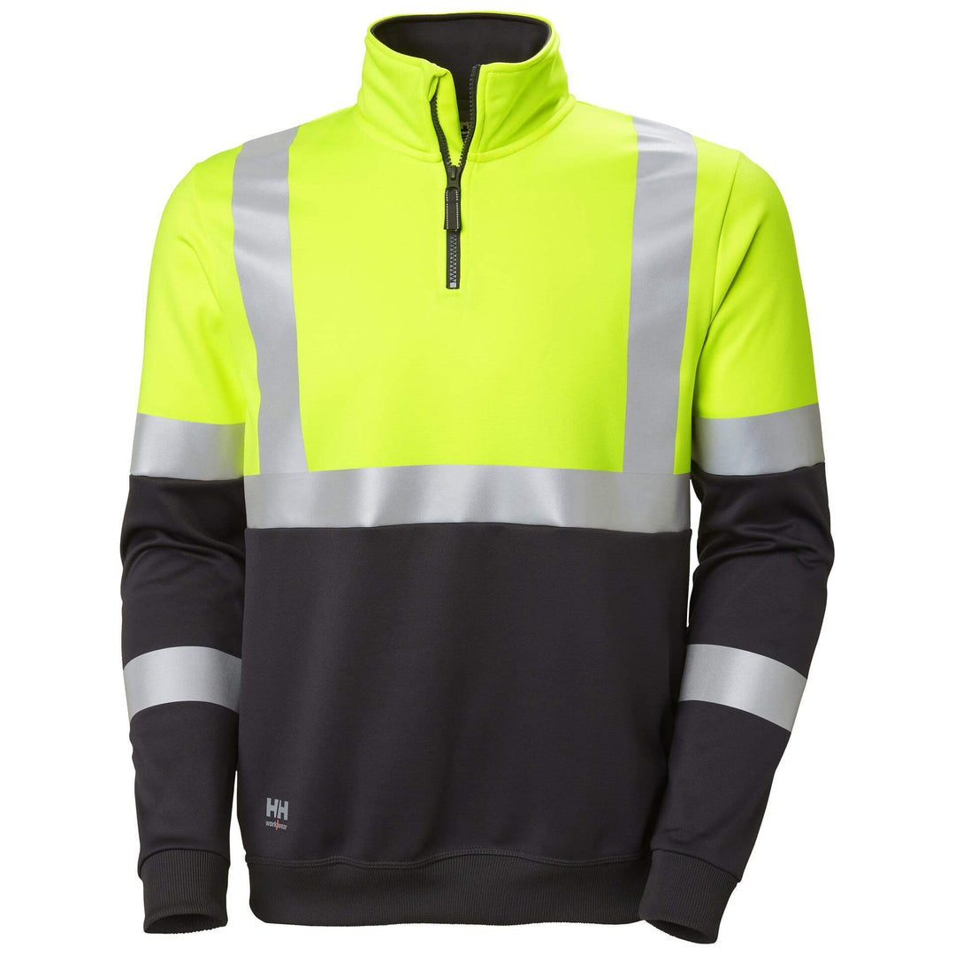 Helly Hansen Addvis Half Zip Hi-Vis Sweatshirt Class 1 Yellow/Ebony Front#colour_yellow-ebony