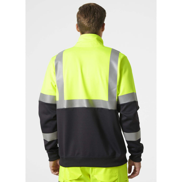 Helly Hansen Addvis Half Zip Hi-Vis Sweatshirt Class 1 Yellow/Ebony OnBody 2#colour_yellow-ebony