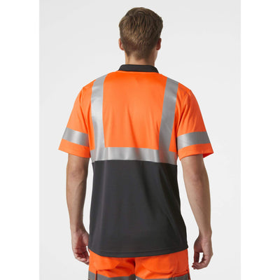 Helly Hansen Addvis Hi-Vis Polo Shirt Class 1 Orange/Ebony OnBody 2#colour_orange-ebony